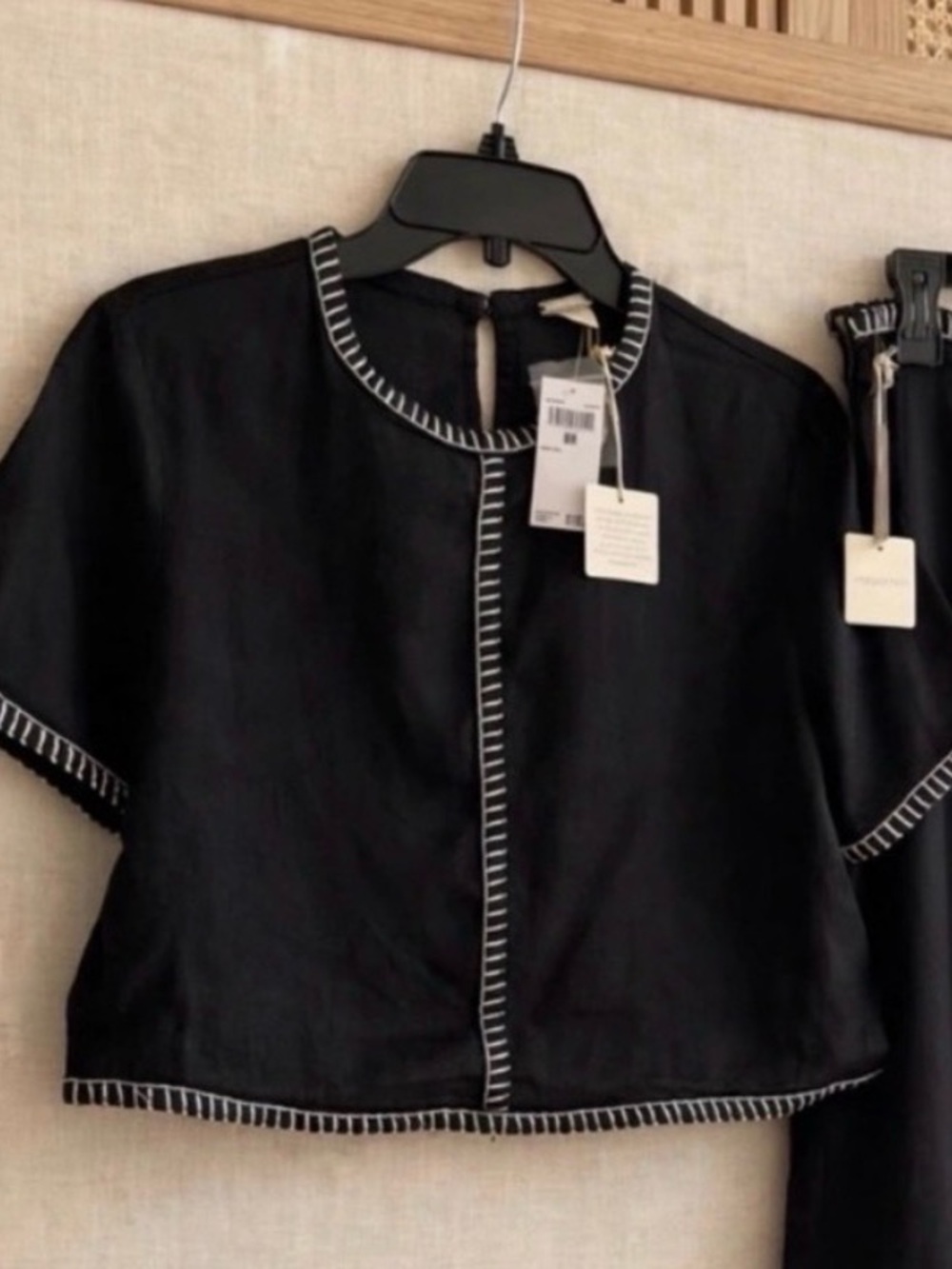 Magaschoni Black Short-Sleeve Top with White Contrast Stitching